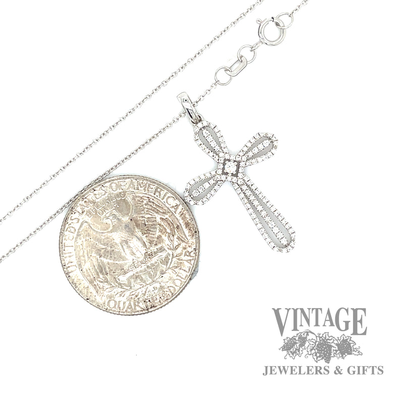 18" cable link natural diamond necklace with cross shaped 14k white gold pendant .33ctw scale