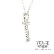 18" twisted cable link natural diamond necklace with cross shaped 14k white gold pendant .2ctw left