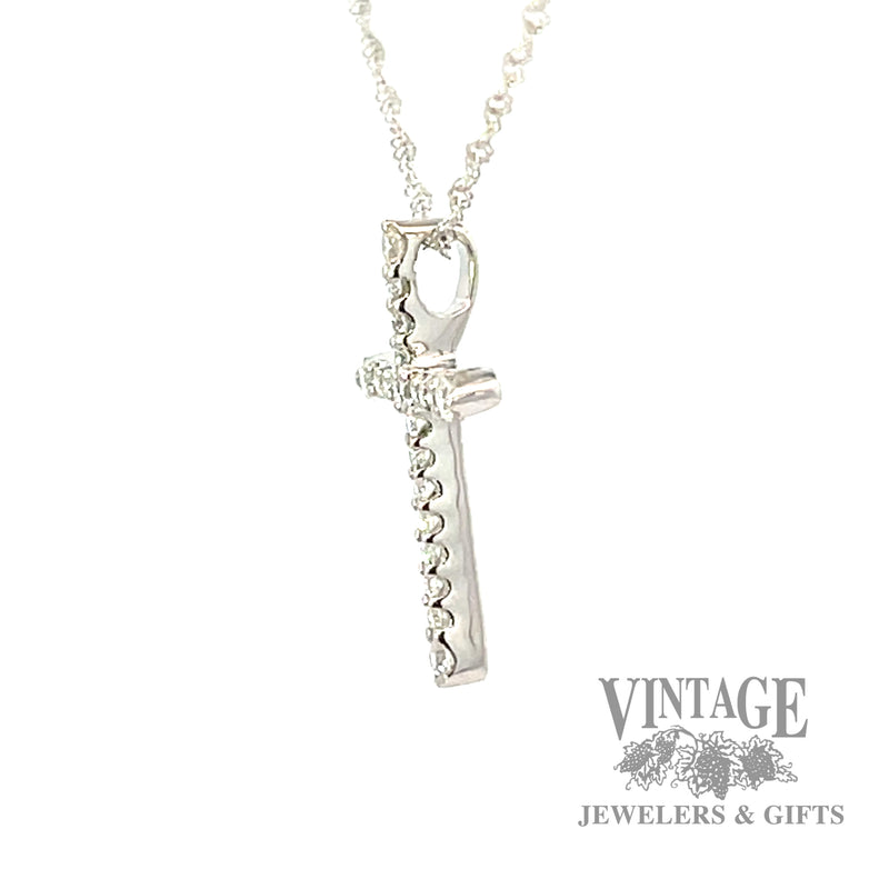 18" twisted cable link natural diamond necklace with cross shaped 14k white gold pendant .2ctw left