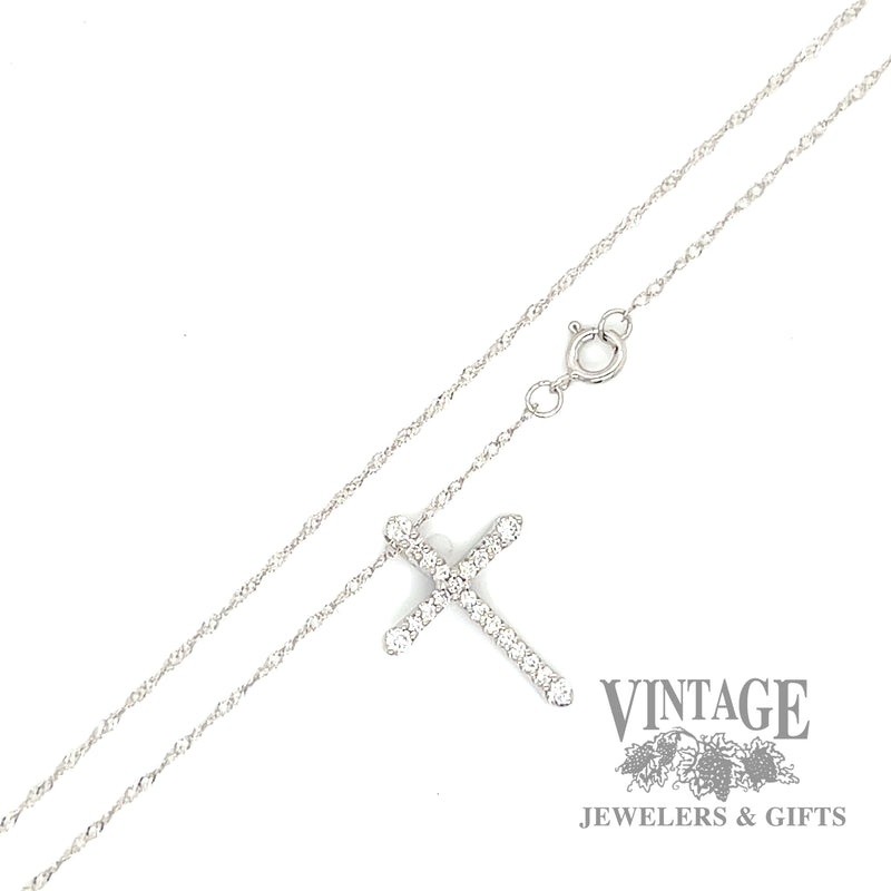 18" twisted cable link natural diamond necklace with cross shaped 14k white gold pendant .2ctw clasp