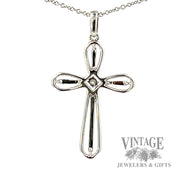 18" cable link natural diamond necklace with cross shaped 14k white gold pendant .33ctw back