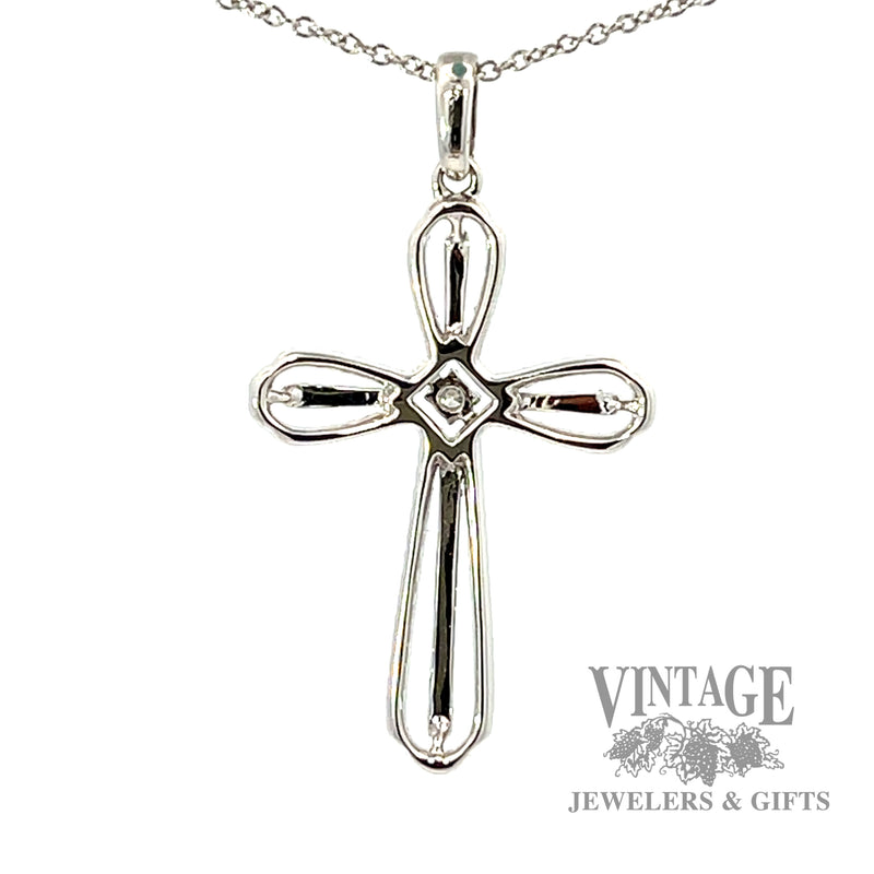 18" cable link natural diamond necklace with cross shaped 14k white gold pendant .33ctw back