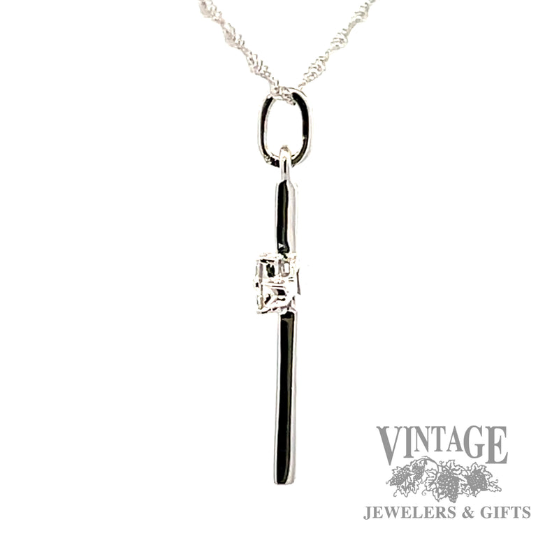18" twisted cable link natural diamond necklace with cross shaped 14k white gold pendant .06ctw left