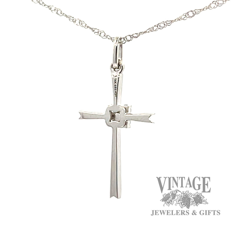 Cross 14k white gold and diamond 18" necklace back