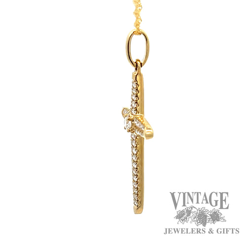 18" twisted cable link natural diamond necklace with cross shaped 14k  gold pendant .25ctw left