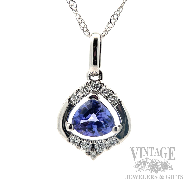 Tanzanite and diamond 14k white gold 18" necklace.