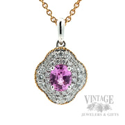 Pink sapphire and diamond 18k rose/white gold 18" necklace