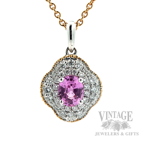 Pink sapphire and diamond 18k rose/white gold 18" necklace