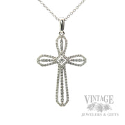 Cross diamond pave 14k white gold 18" necklace