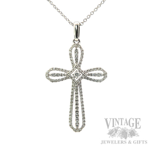 Cross diamond pave 14k white gold 18" necklace