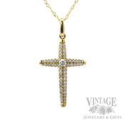 Diamond pave 14k gold cross 18" necklace