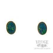 Oval opal 18k gold stud earrings front