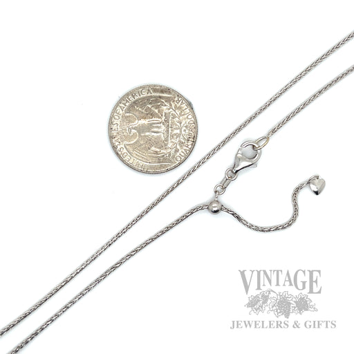 22" 14k white gold adjustable 1.2 mm spiga link chain necklace scale