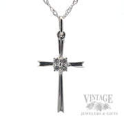 Cross 14k white gold and diamond 18" necklace.