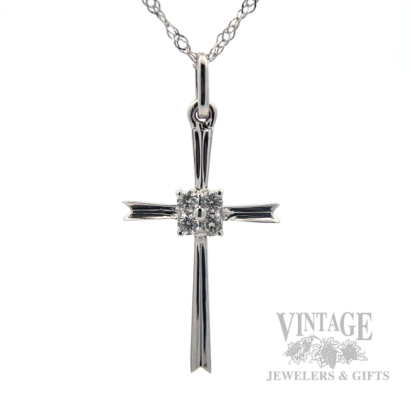 Cross 14k white gold and diamond 18" necklace.