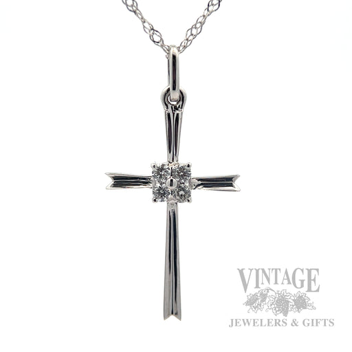 Cross 14k white gold and diamond 18" necklace.