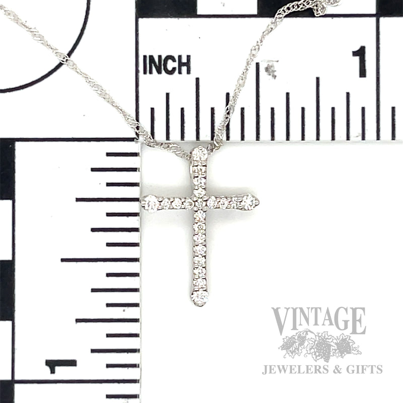 Petite diamond pave 14k white gold cross necklace.