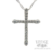 Petite diamond pave 14k white gold cross necklace.