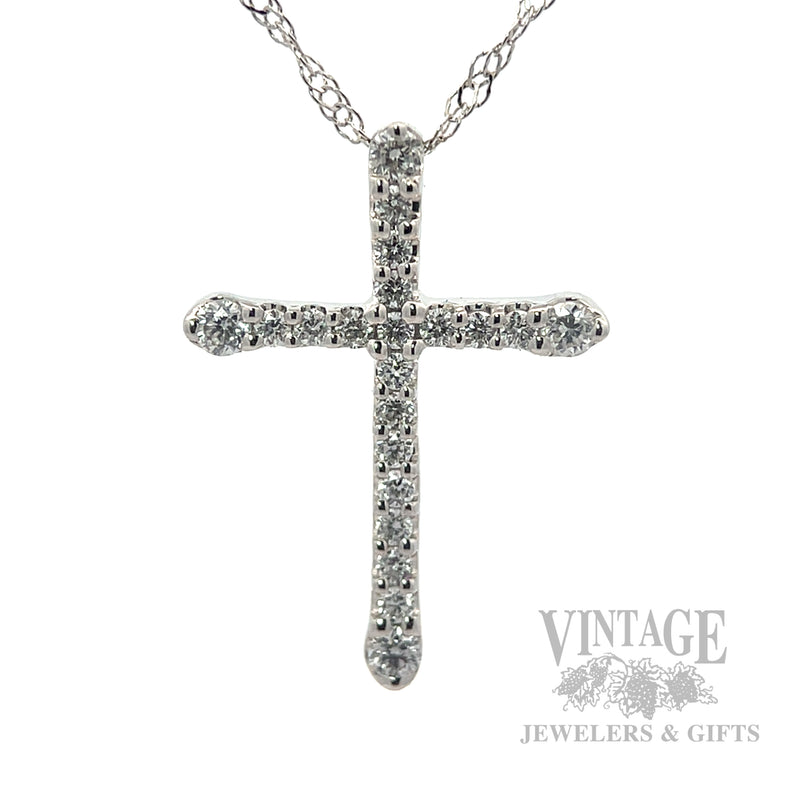 Petite diamond pave 14k white gold cross necklace.
