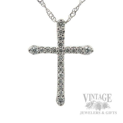 Petite diamond pave 14k white gold cross necklace.