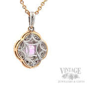 Pink sapphire and diamond 18k rose/white gold 18" necklace back