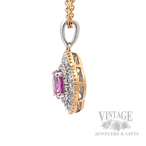 Pink sapphire and diamond 18k rose/white gold 18" necklace side