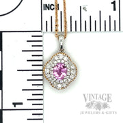 Pink sapphire and diamond 18k rose/white gold 18" necklace scale