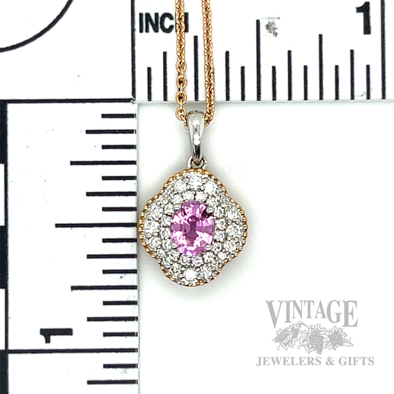 Pink sapphire and diamond 18k rose/white gold 18" necklace scale