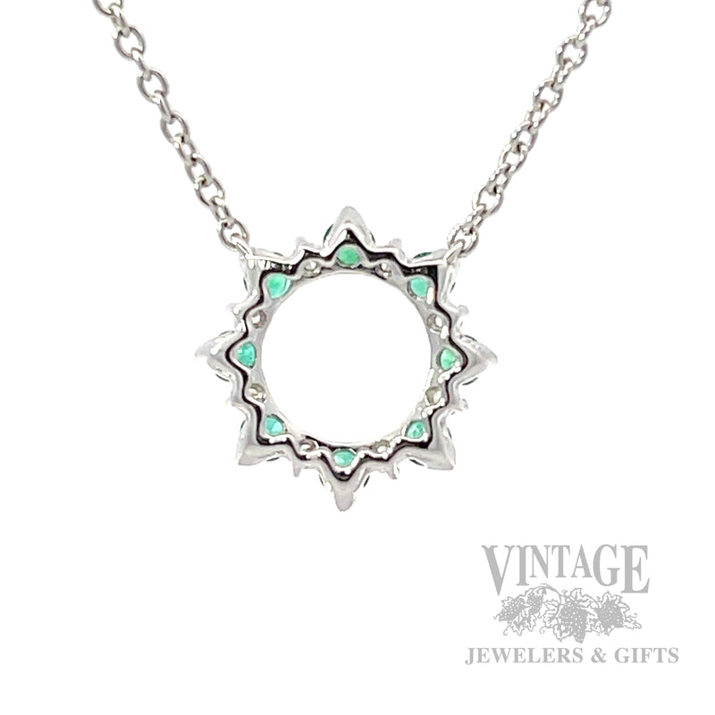 Emerald and diamond circlet 14k white gold 18" necklace back