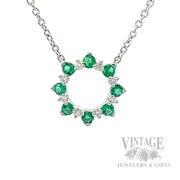 Emerald and diamond circlet 14k white gold 18" necklace front