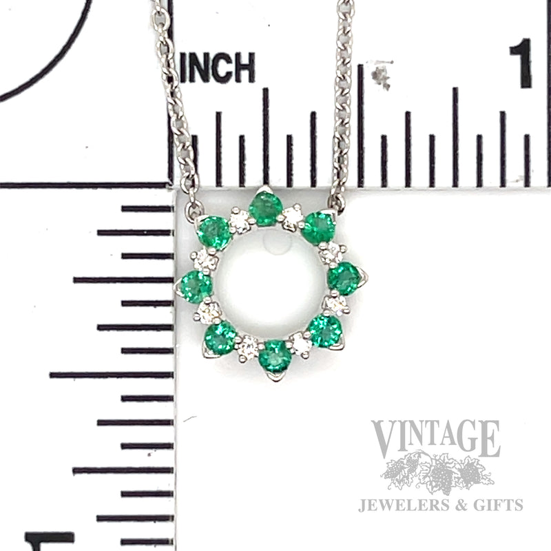 Emerald and diamond circlet 14k white gold 18" necklace scale