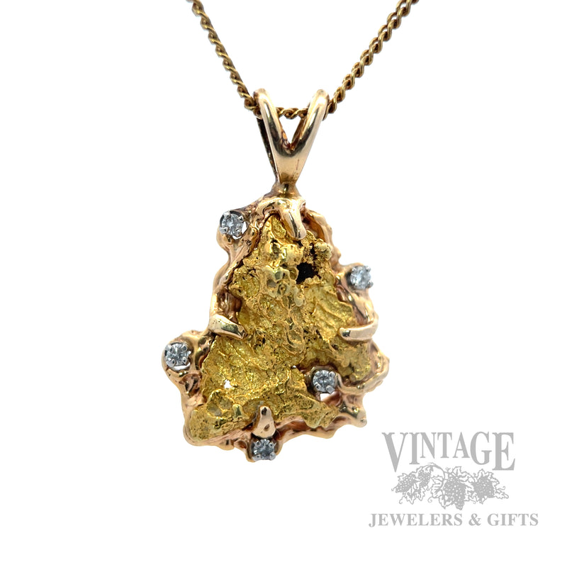 Natural Gold nugget and diamond pendant