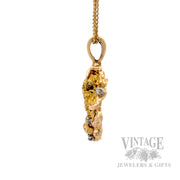Natural Gold nugget and diamond pendant side