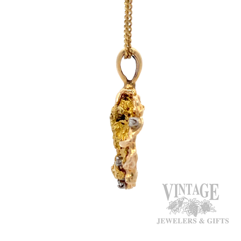 Natural Gold nugget and diamond pendant side