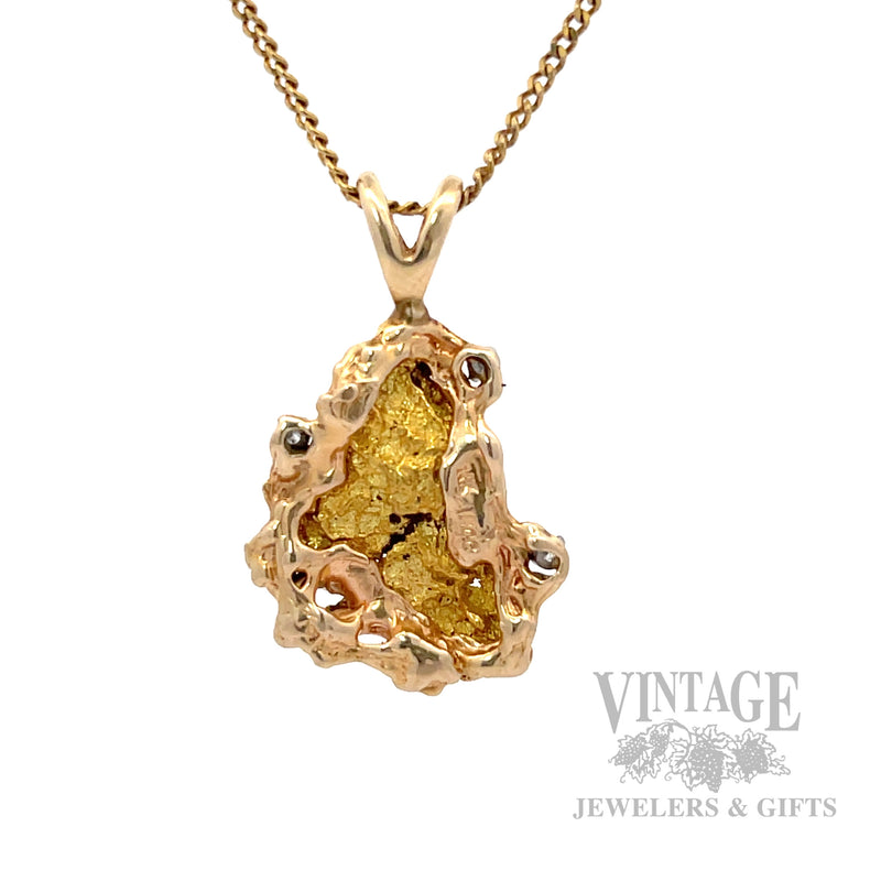 Natural Gold nugget and diamond pendant back