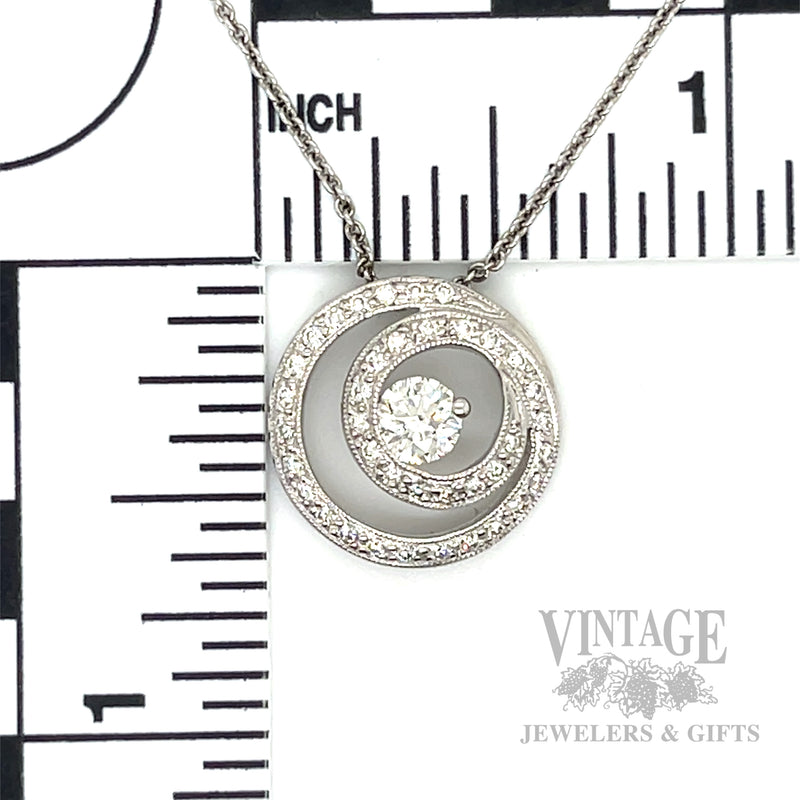 Hearts on Fire diamond swirl 18k white gold pendant scale