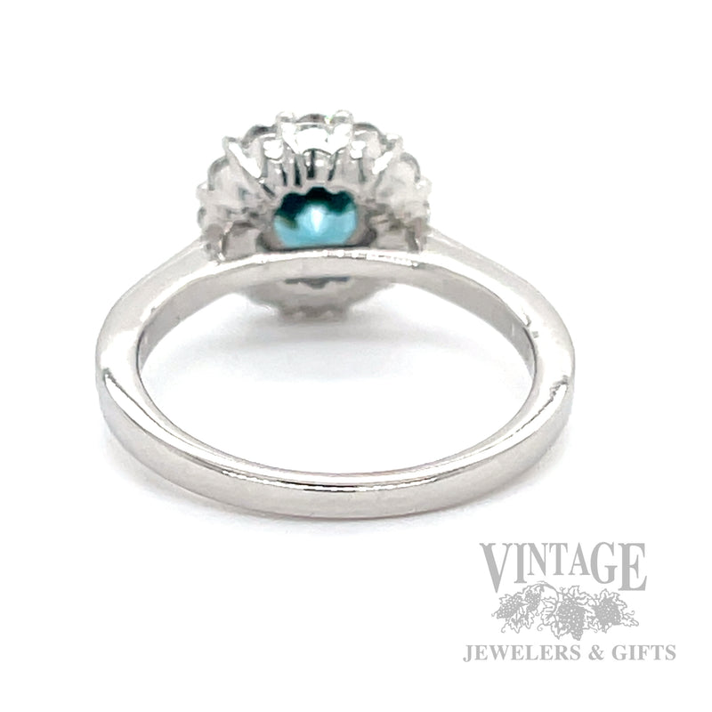 Blue Zircon 14k white gold and diamond halo ring bottom