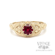 Unheated natural ruby 14k gold vintage inspired ring.