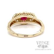 Unheated natural ruby 14k gold vintage inspired ring back