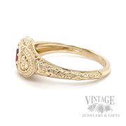 Unheated natural ruby 14k gold vintage inspired ring. side