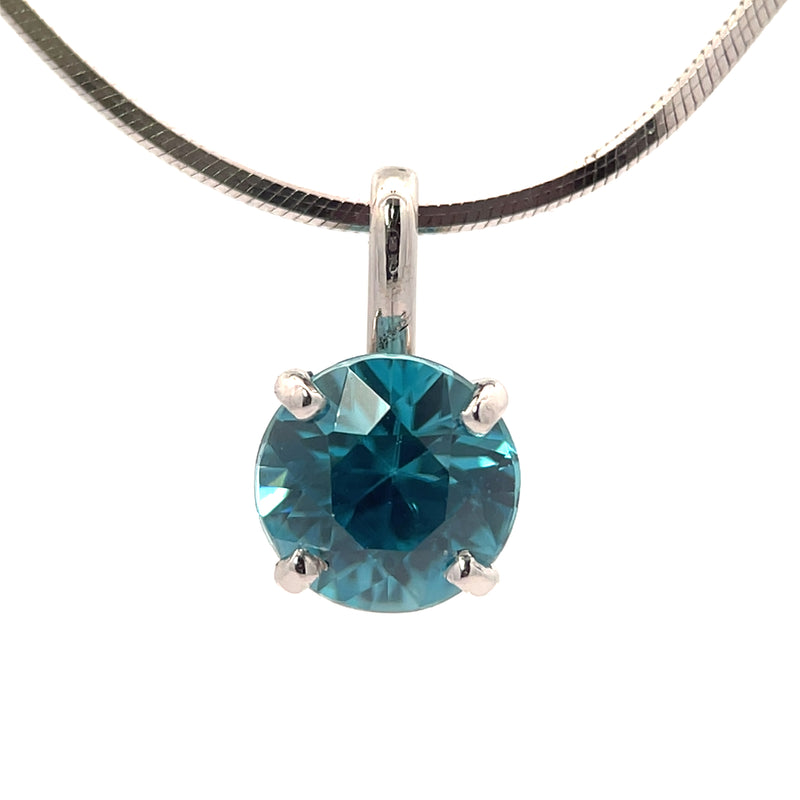 Blue Zircon 14k white gold solitaire pendant.