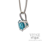 Blue Zircon 14k white gold solitaire pendant. side