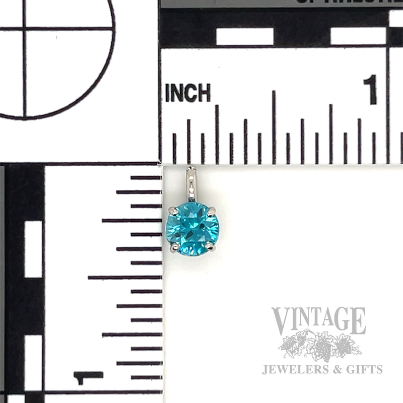 Blue Zircon 14k white gold solitaire pendant. scale