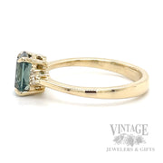 Teal Montana natural sapphire and diamond 14k gold ring side