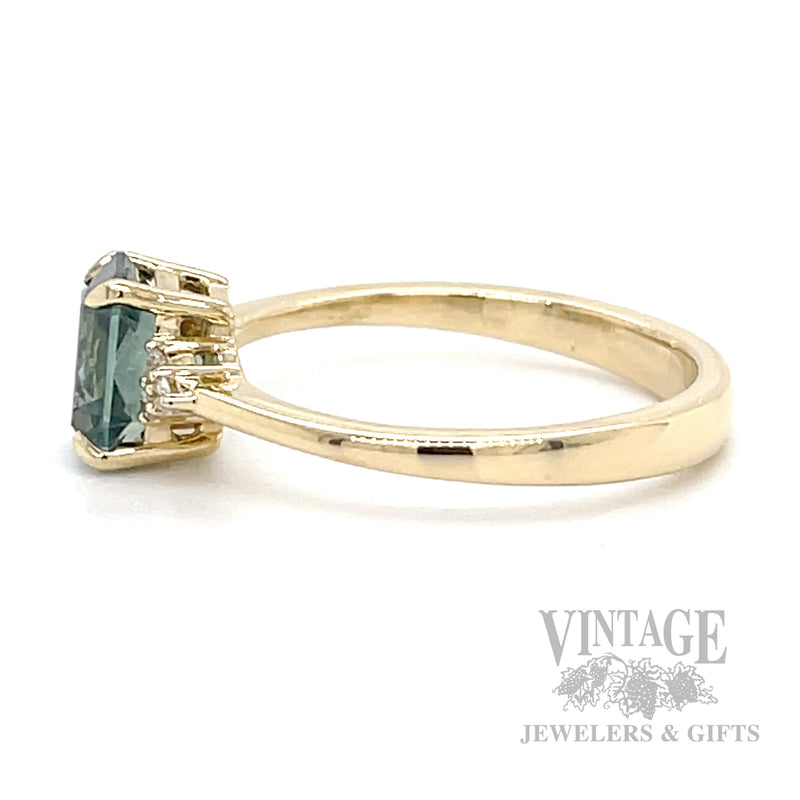 Teal Montana natural sapphire and diamond 14k gold ring side