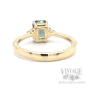 Teal Montana natural sapphire and diamond 14k gold ring back