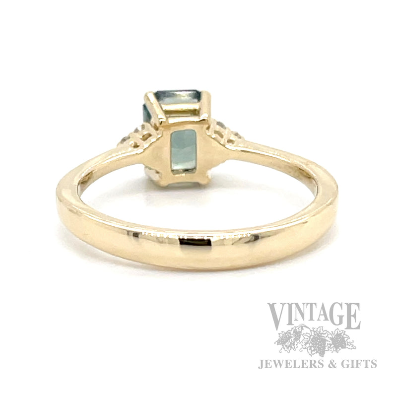 Teal Montana natural sapphire and diamond 14k gold ring back