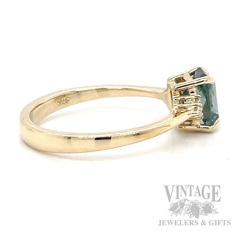 Teal Montana natural sapphire and diamond 14k gold ring side