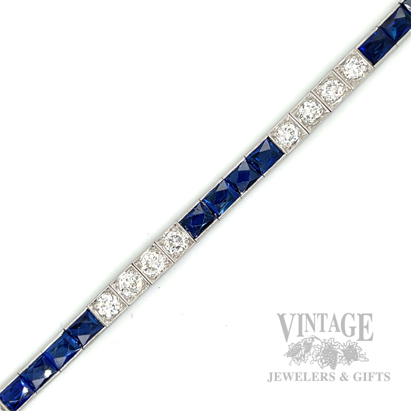 7" Antique diamond and sapphire hand engraved platinum bracelet.