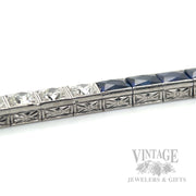 7" Antique diamond and sapphire hand engraved platinum bracelet. engraving